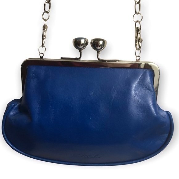 Ted baker blue leather kisslock convertible clutch crossbody mini evening bag - Picture 1 of 8